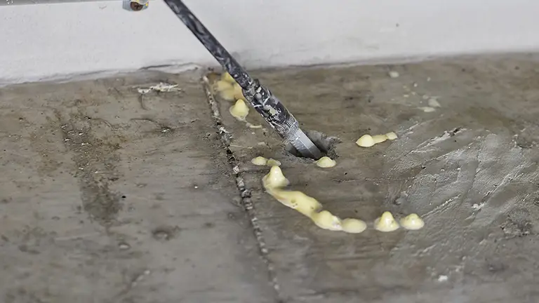 Foam being injected into concrete