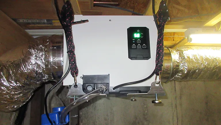 Encaspulated crawl space with dehumidifier
